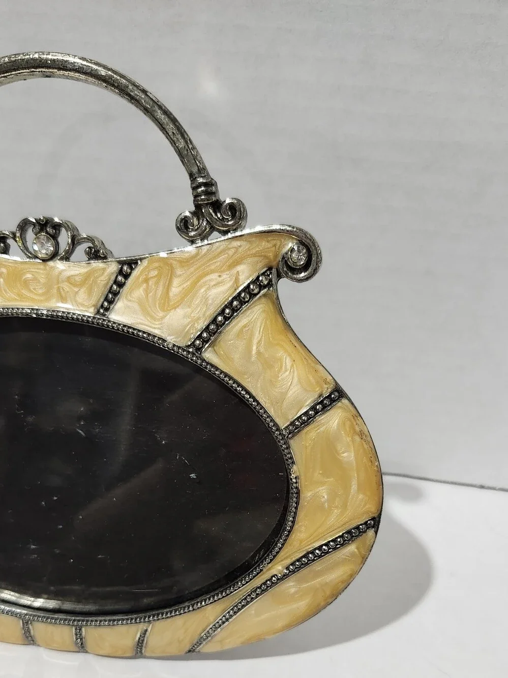 Vintage Cream Handbag Oval Picture Frame
